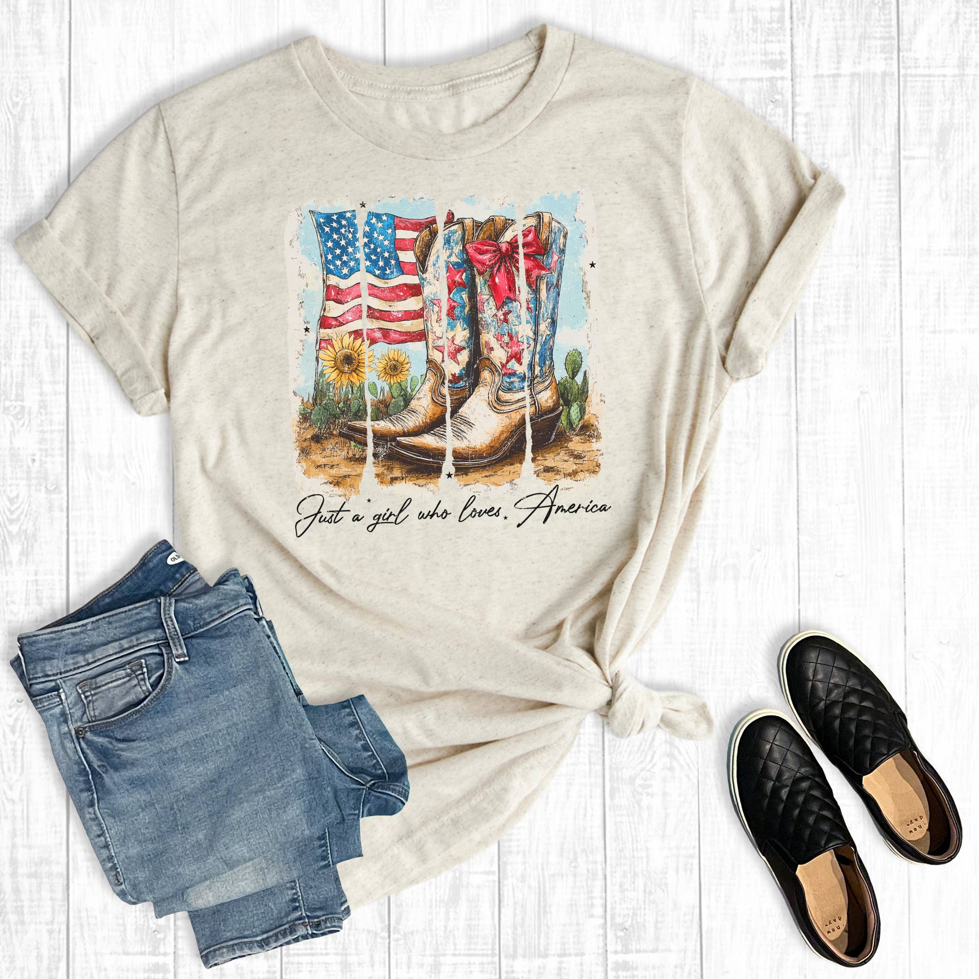 Oat Western 4th Of July Girl Who Loves The USA Graphic Tee for wholesale on Faire