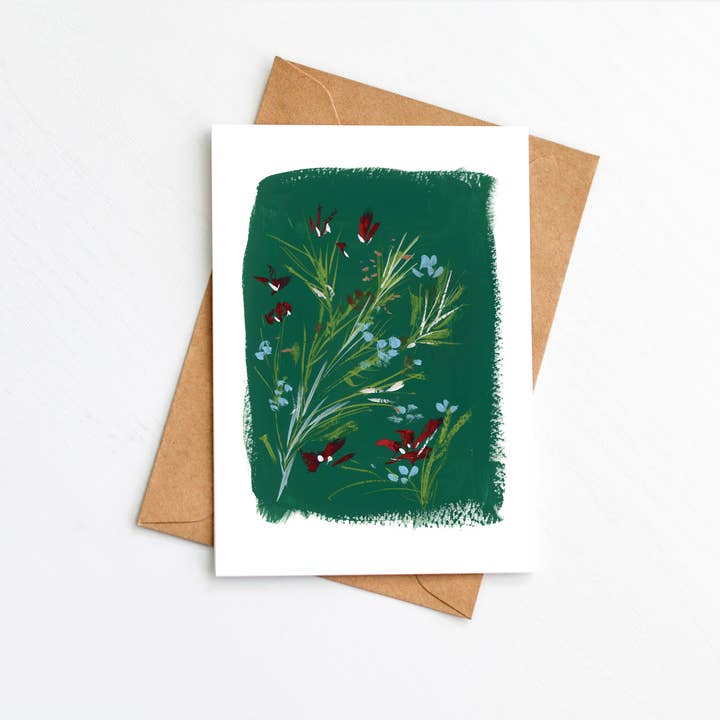 Holiday Poinsettia in Evergreen Single A2 Card for wholesale by LaCott Fine Art