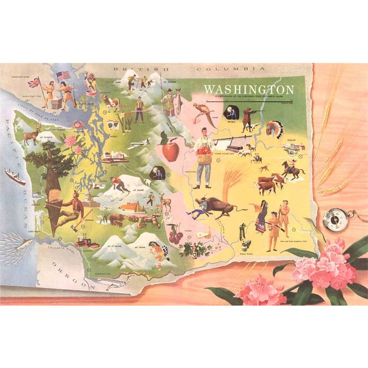 Postcard WA-475 Map of Washington for wholesale by Found Image Press