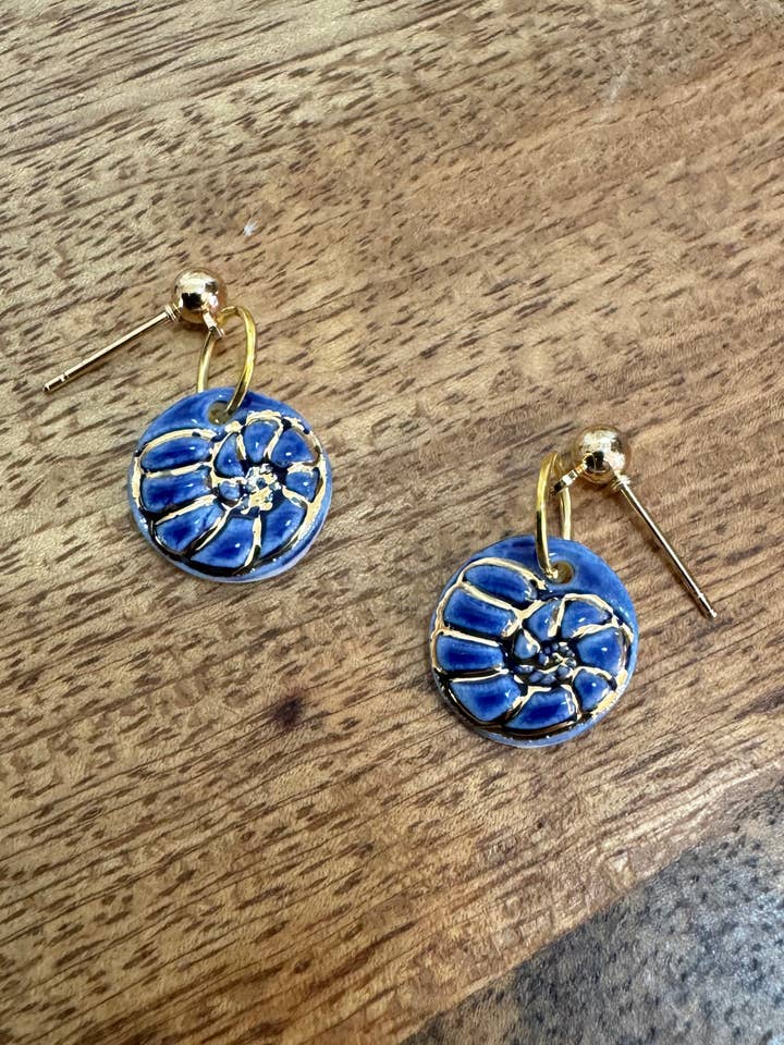 Ceramic Earrings - sea shell in gold for wholesale by Wolf and Clay Pty Ltd