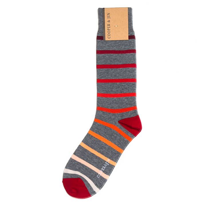 Crew Socks for Men - Williamsburg (Gray) Stripes Style for wholesale by Cooper & Jin