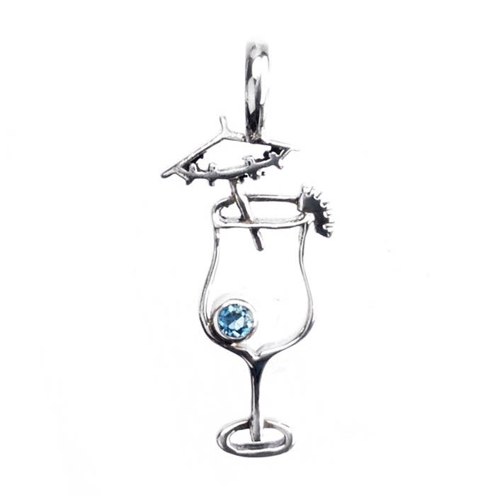 Breloque I'll Have A Daiquiri en argent sterling avec topaze bleue pour la vente par Cynthia Gale New York