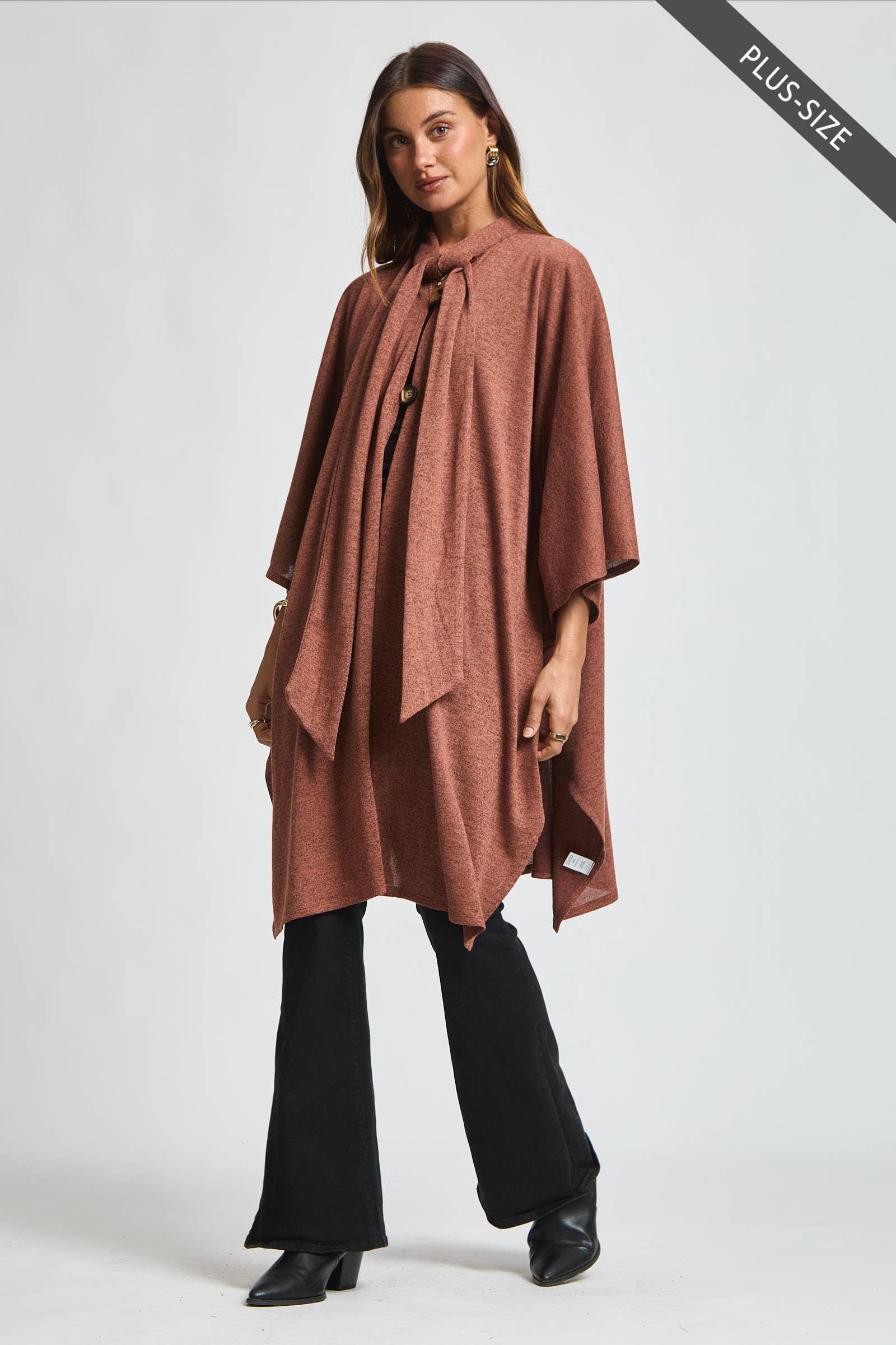 Dear Scarlett - Wholesale Poncho - Women's - PLUS SIZE Flowy Draped Poncho Top14