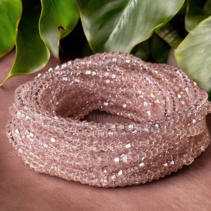 AfricanFabs – Missangas por atacado – Miçangas de Cinta/ Corrente de Cintura Africana - MU-ọyan - Velho Cristal Rosa (elástico)