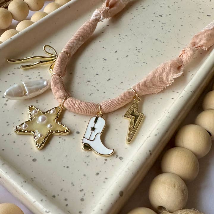 Bandana Charm Necklace | 5 Charms | Gold Filled for wholesale by Larra Mirk Design