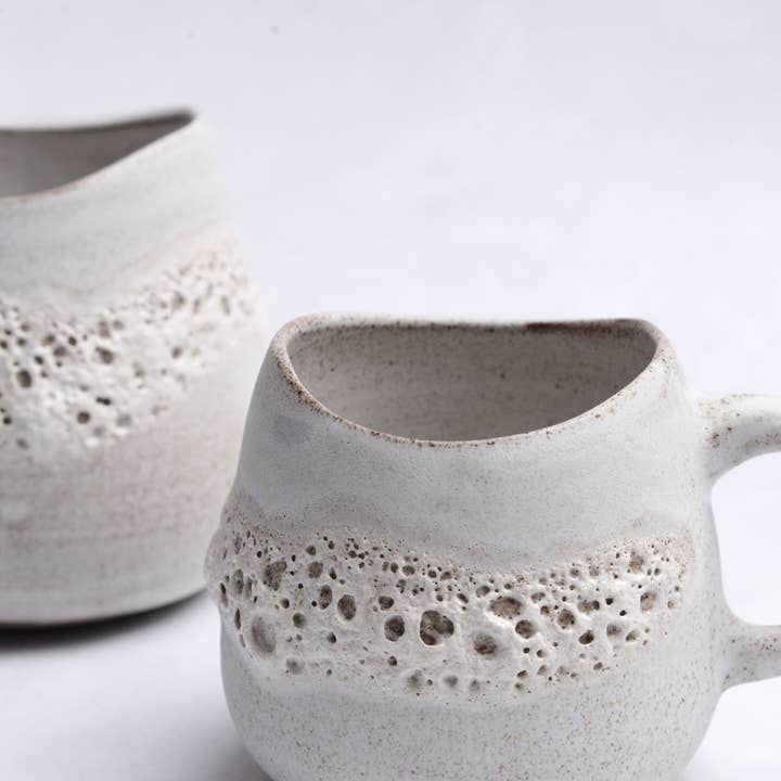 LAIMA CERAMICS (SIA Radosa Apvieniba Spares) - Wholesale Coffee Mug - MOON Collection STABILITY Mug – White Crater Glaze Stoneware5