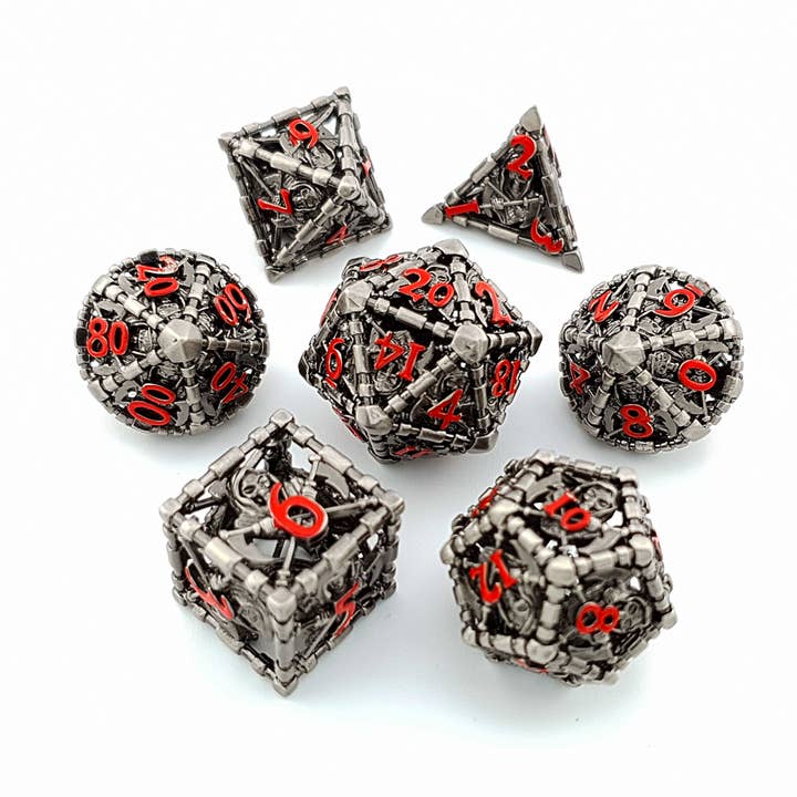 Death's Whisper | Hollow Metal Dice | 7 Piece Set for wholesale by Tabletop Dominion Limited