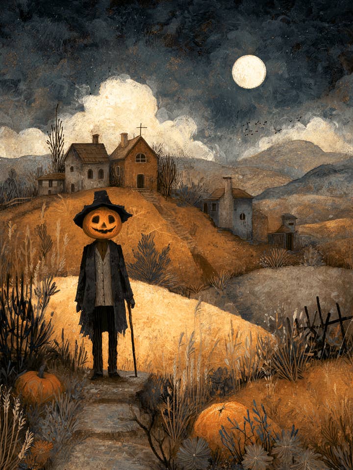 Pumpkinhead on a Walk Dark Academia Art Print - 8"x10" Artwork for 11"x14" Frame for wholesale by Mowbi