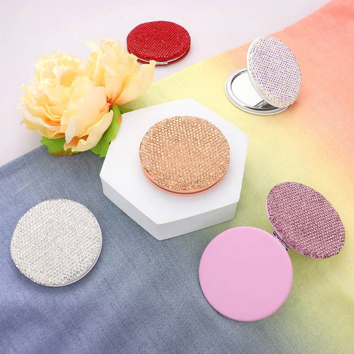 Haaro - Wholesale Compact Mirror - Bling Studded Round Compact Mirror- Assorted