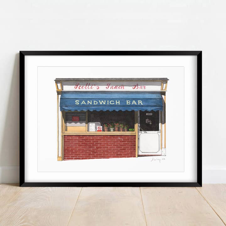 Clerkenwell - Scotti's Snack Bar - Giclée Print (unframed) for wholesale by Ana Gallego Illustrations