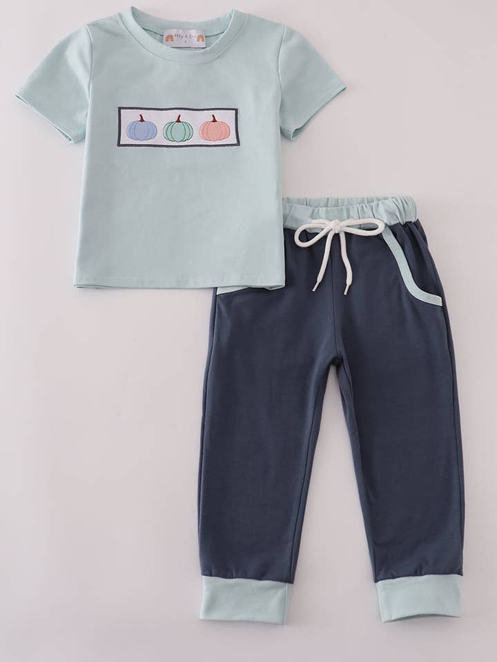 Blue embroidery pants set for wholesale by Aspen Rain Boutique