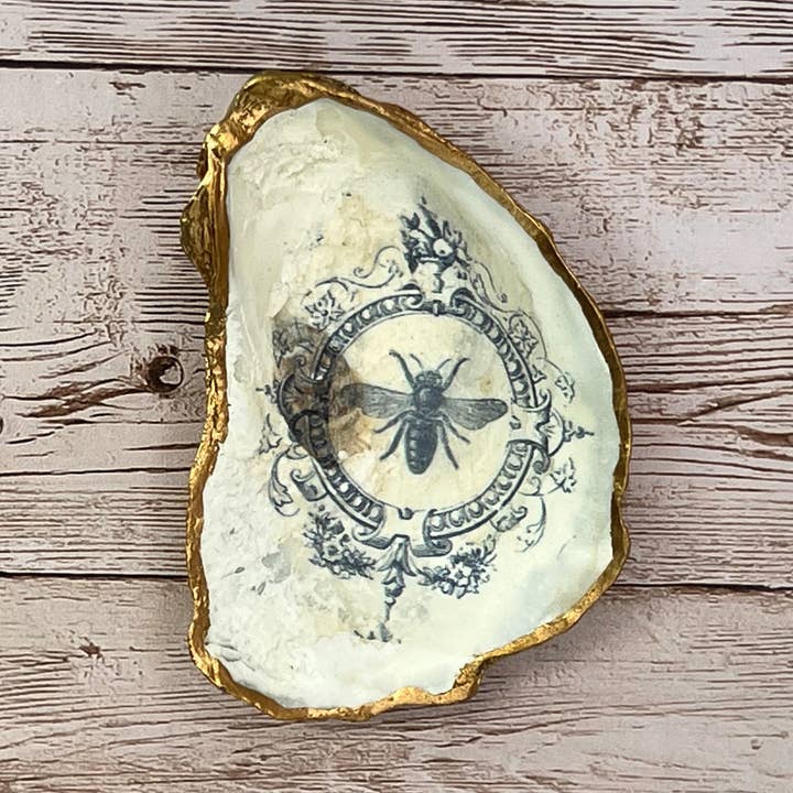 Medium Oyster Shell Ring Dish with Bee for wholesale by Zo Pi Designs