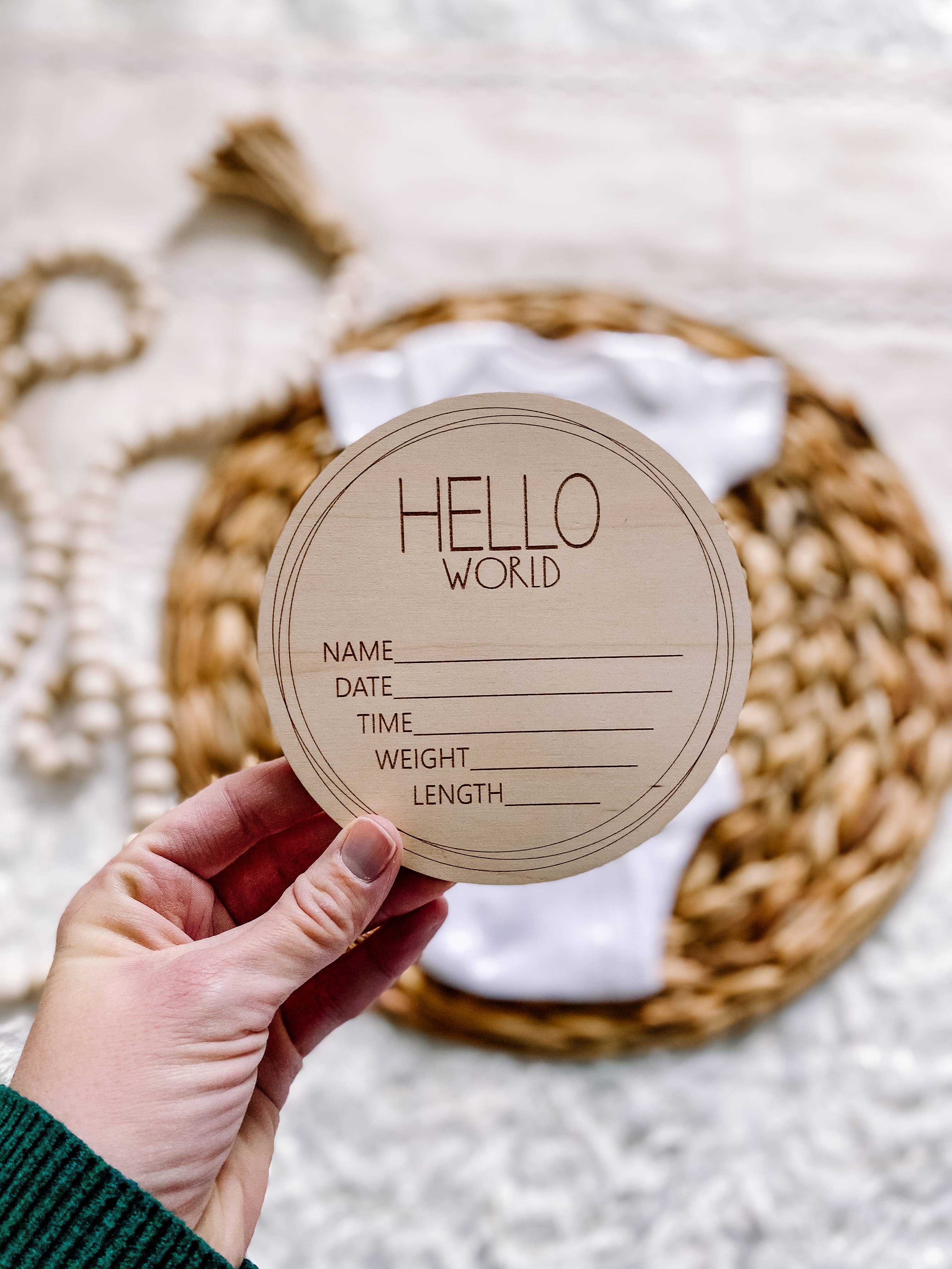 Claire and Bella - Wholesale Milestone Art/Keepsake - Kids & Baby - Birth Announcement Wood Stat Plaque - Wonky Frame2