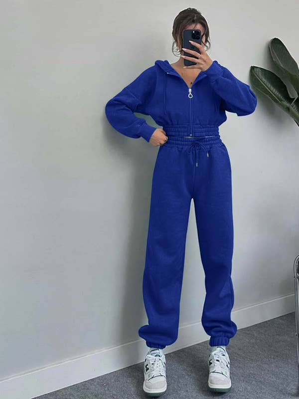 Conjunto de ejercicio casual de otoño e invierno con capucha, cremallera y cintura ajustada para mujer. para venta al por mayor de Bella Nova Style Co