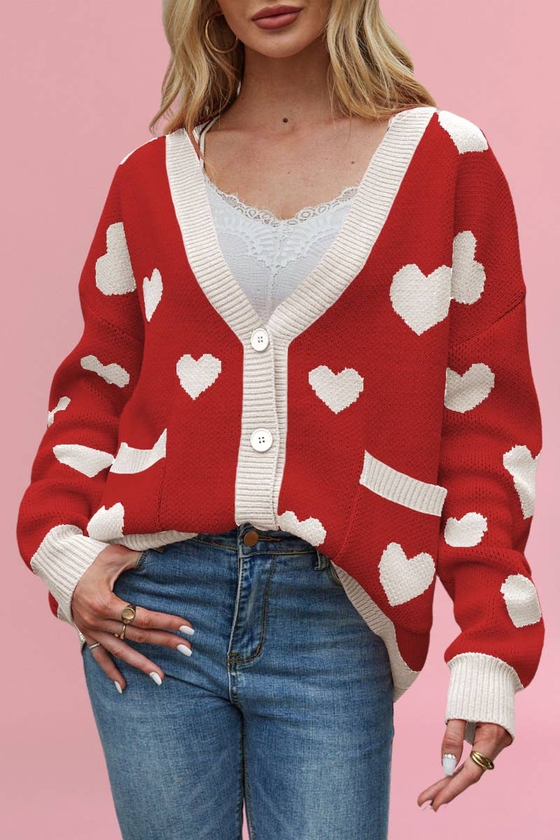 NINEXIS - Wholesale Cardigan - Women's - CWOCAL1824_V-NECK LOVE BUTTON UP SWEATER CARDIGAN7