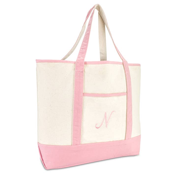 Dalix - Wholesale Tote Bag - Women's - DALIX Monogram Tote Bag Womens Open Top Pink Letter A-Z45