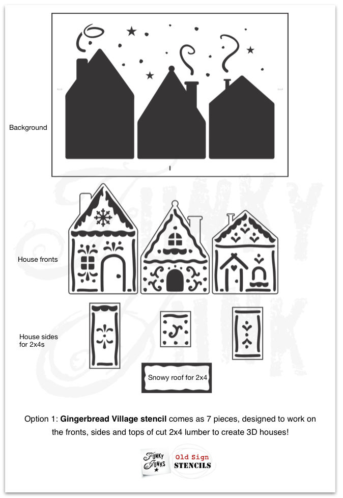 Muddaritaville Studio – wholesale Stencil/craft die – FJ169 Funky Junk's Old Sign Stencils Gingerbread Village stencil1