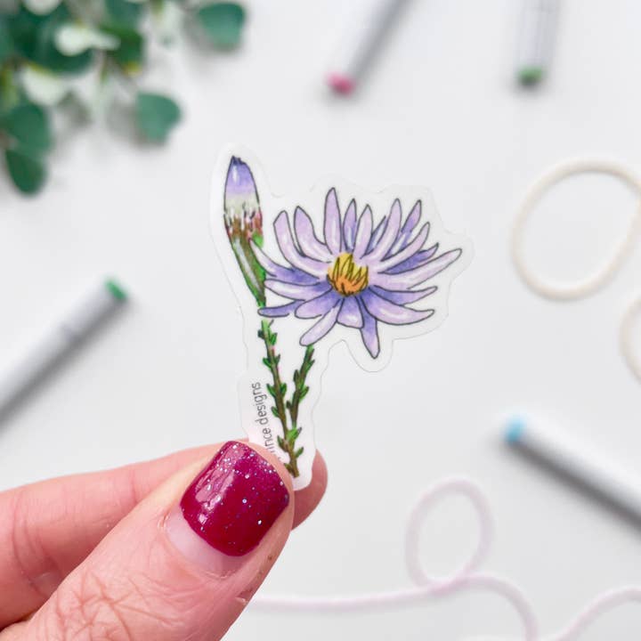 Autocollant en vinyle 2" | Aster violet illustré à la main pour la vente par D. Prince Designs