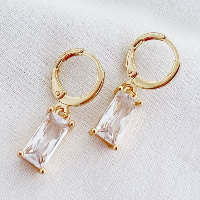 Taylor CZ Baguette Huggie Hoops Earrings Gold Filled for wholesale by True by Kristy Jewelry