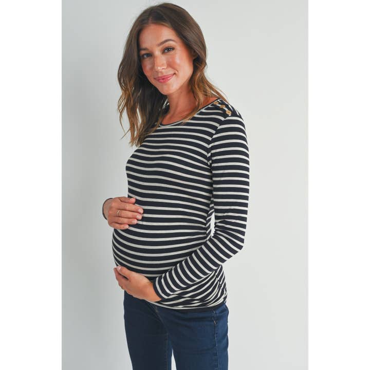 Hello Miz – wholesale Top – Maternity – Striped Long Sleeve Maternity Knit Top