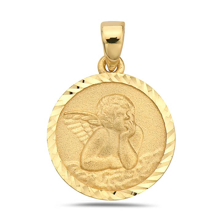 Colgante de moneda redonda con forma de ángel de 14 quilates para venta al por mayor de Pori Jewelry
