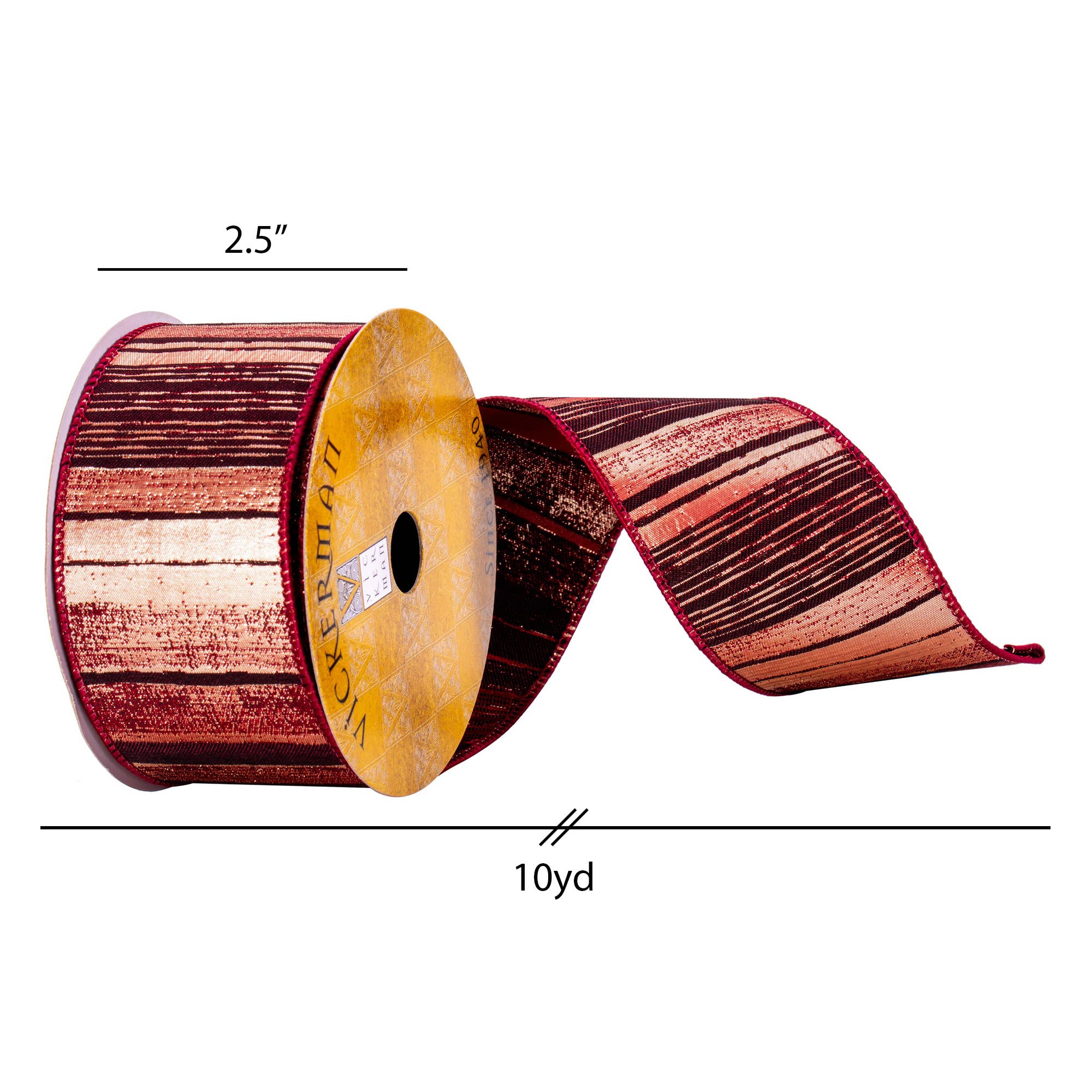 Bourgogne Ruban Vickerman 2,5 po x 10 vg bordeaux/lignes dorées en vente sur Faire2