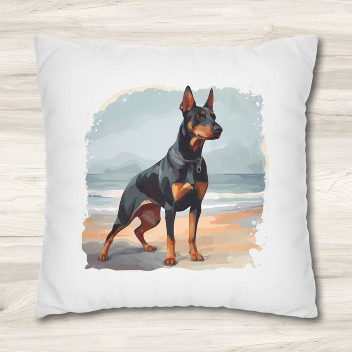 Coussin double face pour chien Doberman Pinscher Profile pour la vente par Seaside Serenity