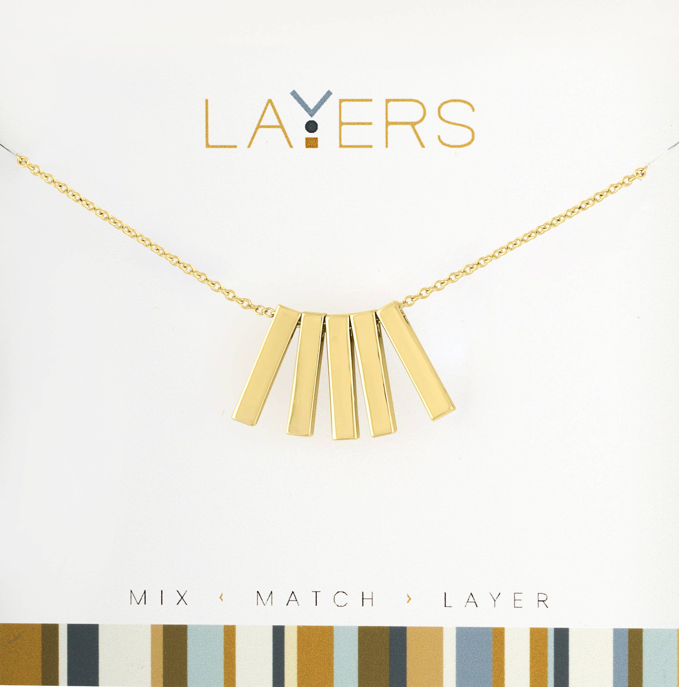 Center Court - Wholesale Pendant/Charm Necklace - Layers: Gold Five Bar Necklace0