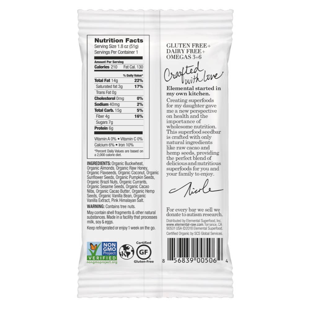 Elemental Superfood - Wholesale Snack Bar - Currant Cacao + Hemp Seed2