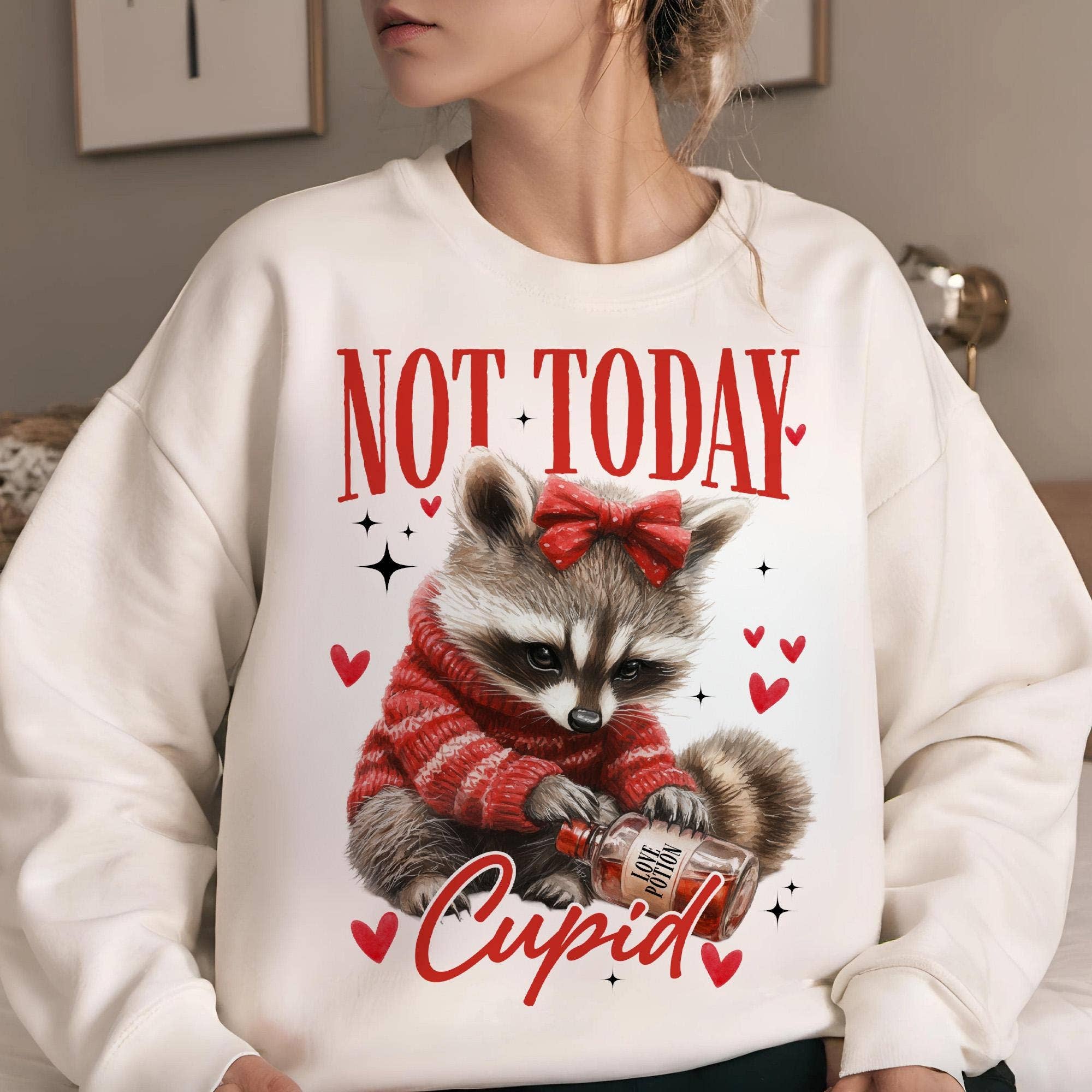NVC Ecommerce LLC - Wholesale T-Shirt (Graphic) - Women's - Not Today Cupid Shirt, Funny Raccoon Valentines Day Sweater1