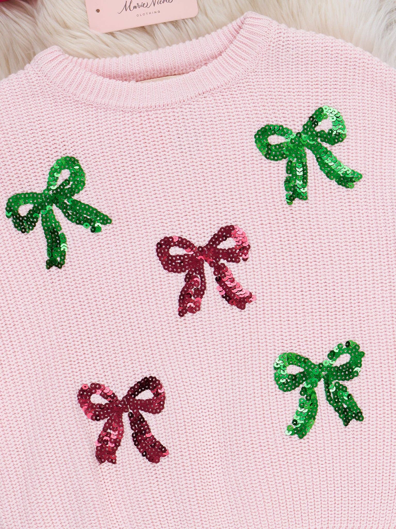 Marie Nicole Clothing - Wholesale Knit Sweater - Kids - Sweet Christmas Bows Oversized Sweater1