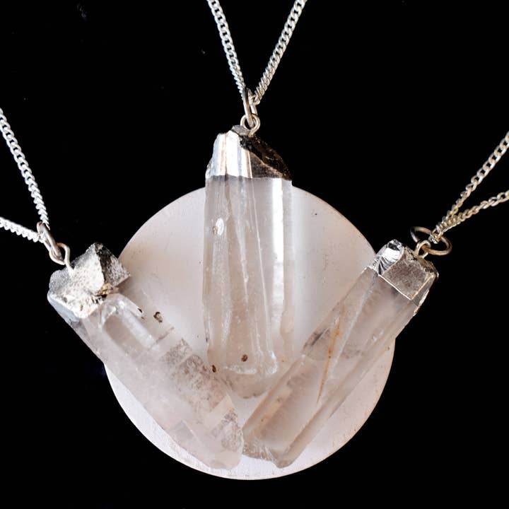 Soothing Crystals - Wholesale Pendant/Charm Necklace - Rough Crystal Pendant | Clear Quartz | Electroplated Silver3
