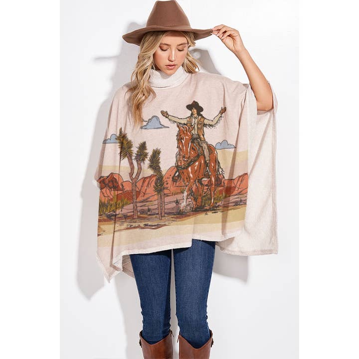 Phil Love – Großhandel Poncho – Damen – Poncho mit Rollkragen und Cowgirl-Print im Rodeo-Design5