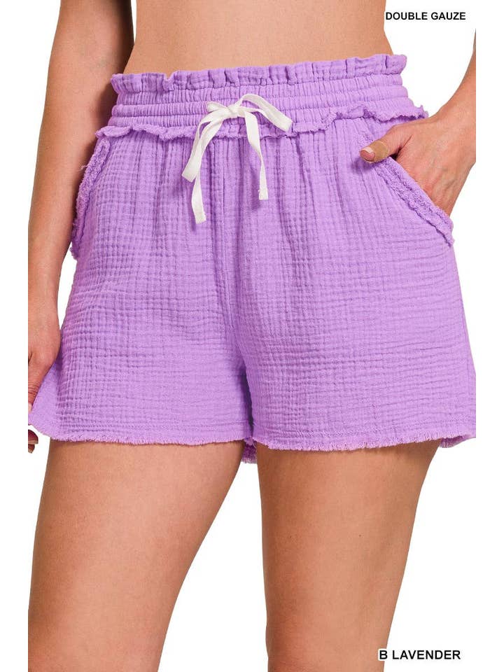 Vanilla Monkey - Wholesale Shorts - Women's - Double Gauze Elasticband Drawstring Waist Shorts W Pocket16