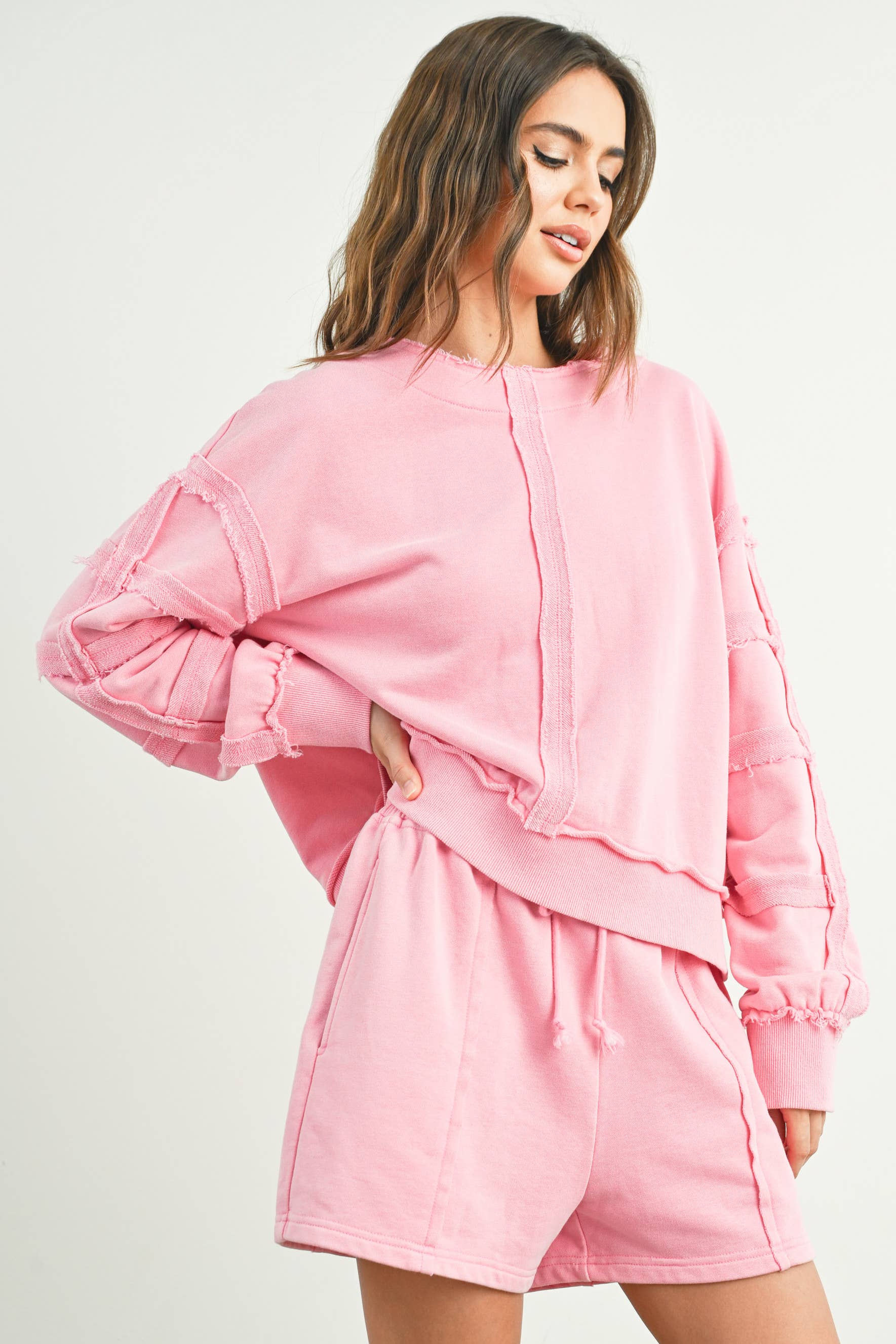 BUTTERMELON - Wholesale Sweatshirt - Women's - Washed French Terry Round Neck Pullover - BMT730110