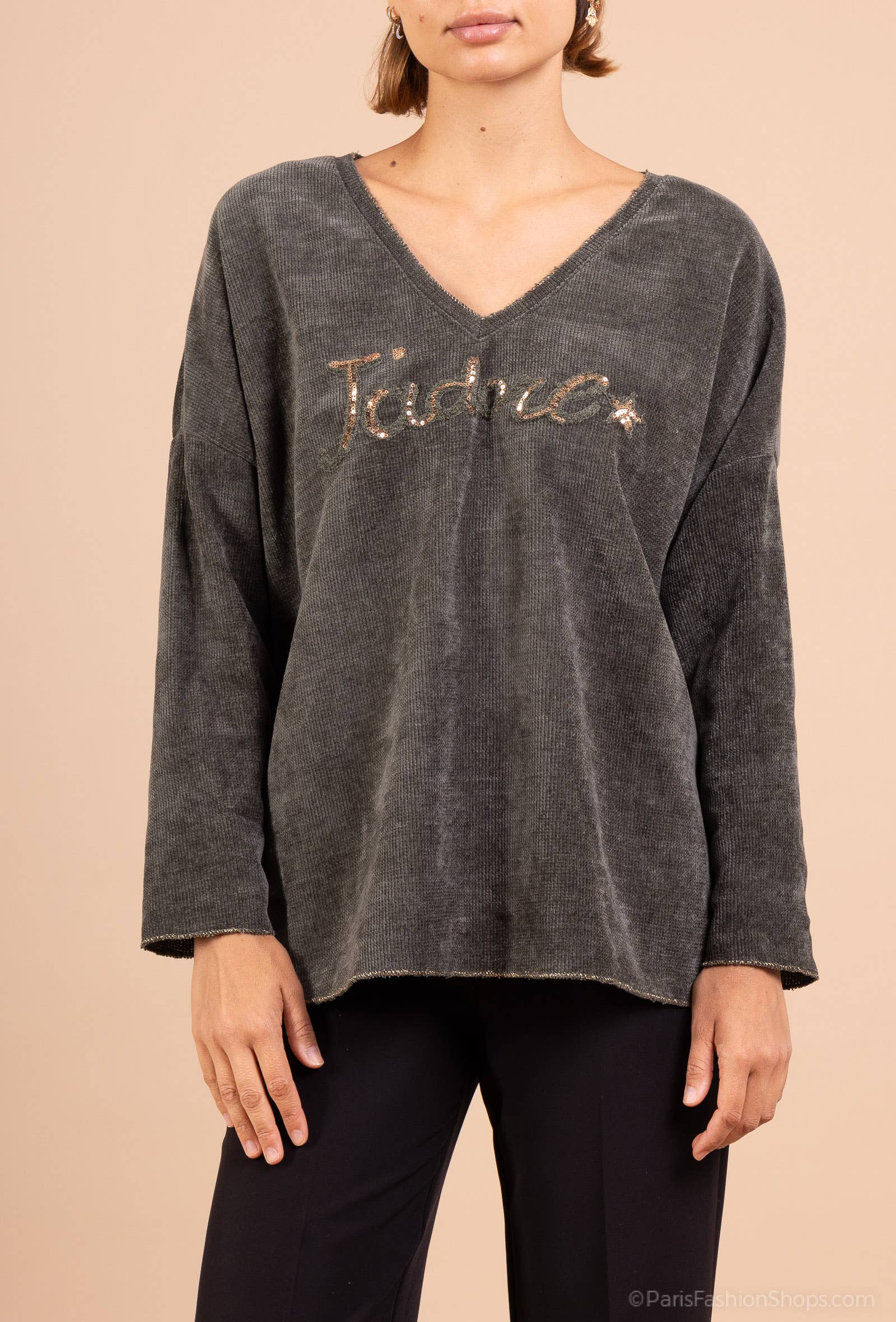 Mimi & Gogo - Wholesale Sweatshirt - Women's - Velvet Sweatshirt I love @4589_HVJadore9