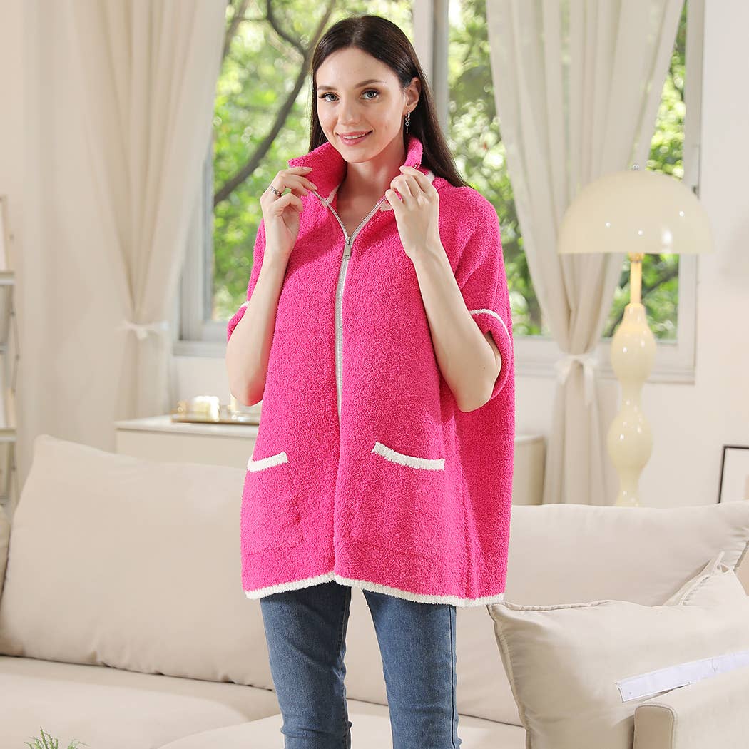 Fashion City - Wholesale Outerwear Poncho - Women's - Solid Zipper Jacket with Outlined Edges32