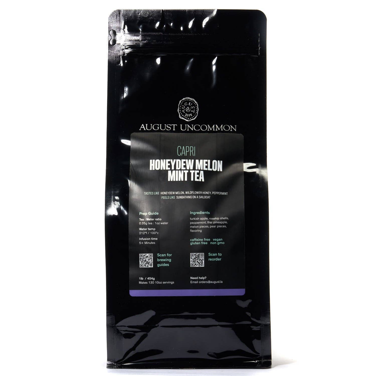 August Uncommon Tea - Wholesale Loose Tea - Capri — Honeydew Melon Mint Tea — 1lb Bulk bag1