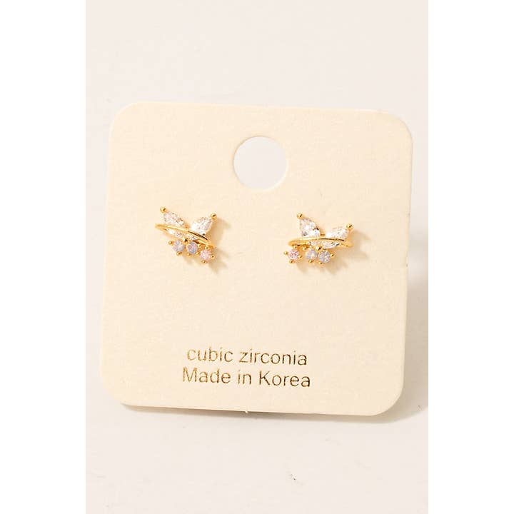 Cz Studded Butterfly Halo Stud Earrings for wholesale by Fame Accessories