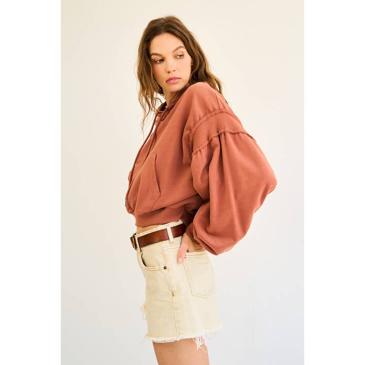 Washed French Terry Balloon Sleeve Hoodie for wholesale by The GREii