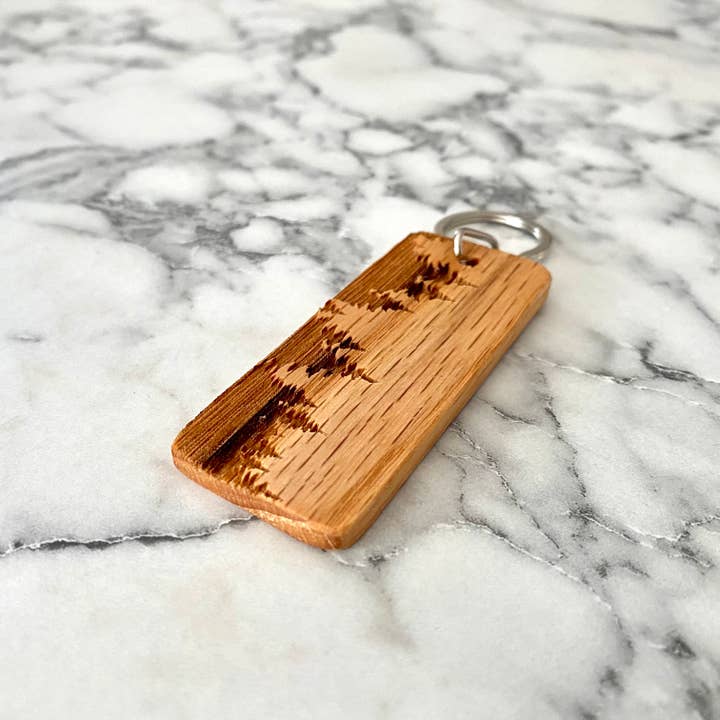 Munsell Made - Wholesale Keychain – Unisex - Engraved Wood Treeline Silhouette Keychain1