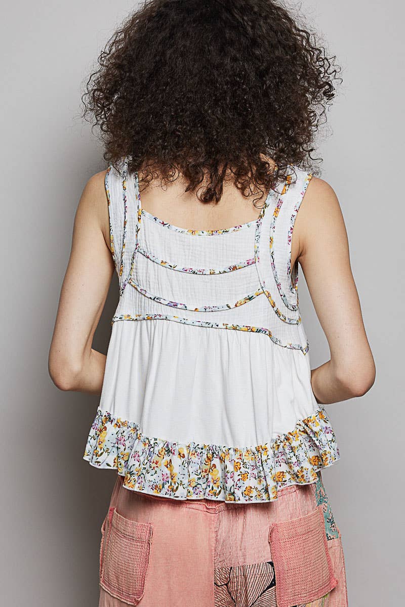 Pol Clothing - Wholesale Tank Top - Women's - Square Neck Soft POL Jersey Floral Trim Boho Tank Top18