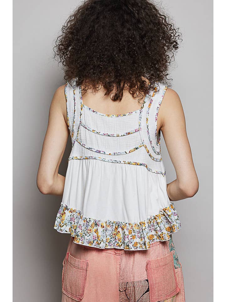 Pol Clothing - Wholesale Tank Top - Women's - Square Neck Soft POL Jersey Floral Trim Boho Tank Top18