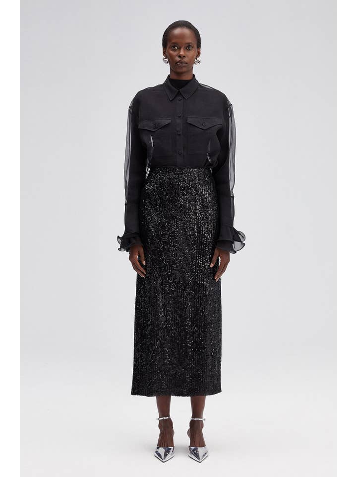 Black SEQUIN PENCIL SKIRT for wholesale on Faire1