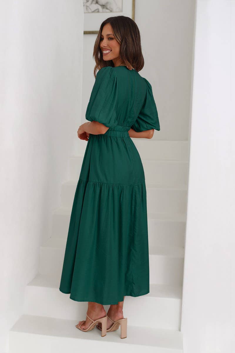 Lily Clothing - Wholesale Dress - Women's - SOLID COLOR DARK V LANTERN  SLEEVE DRESS18