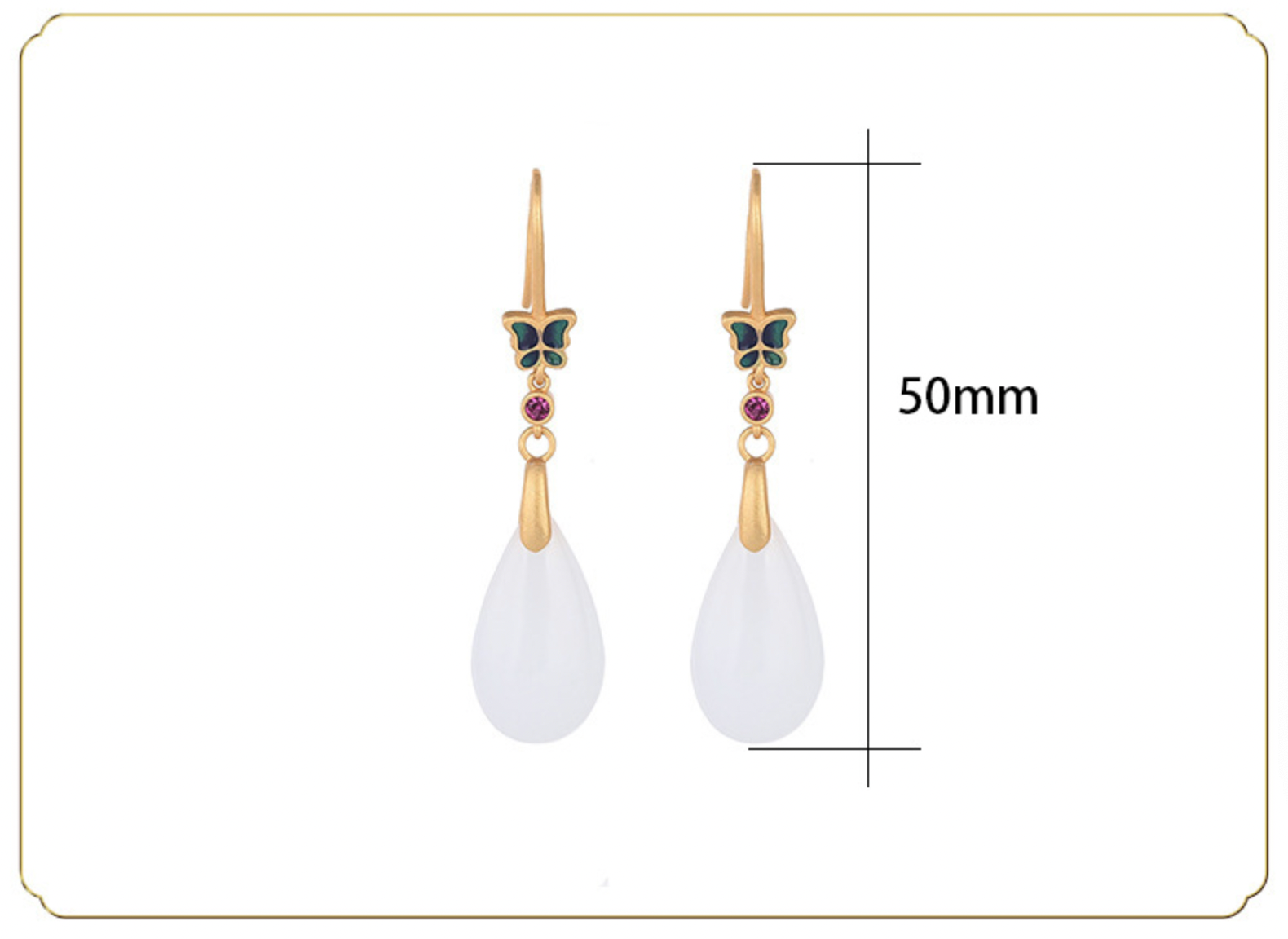 Bright MacMing - Wholesale Dangle Earrings - Enamel Butterfly on A Drop of White Jade Earrings5
