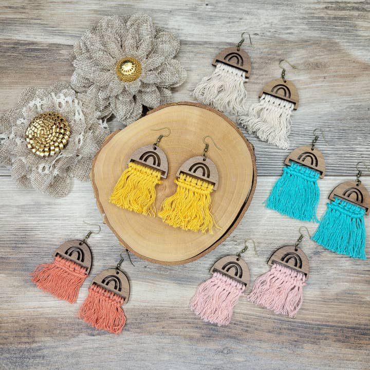 Rainbow macrame earring for wholesale by Gone Rogue Boutique
