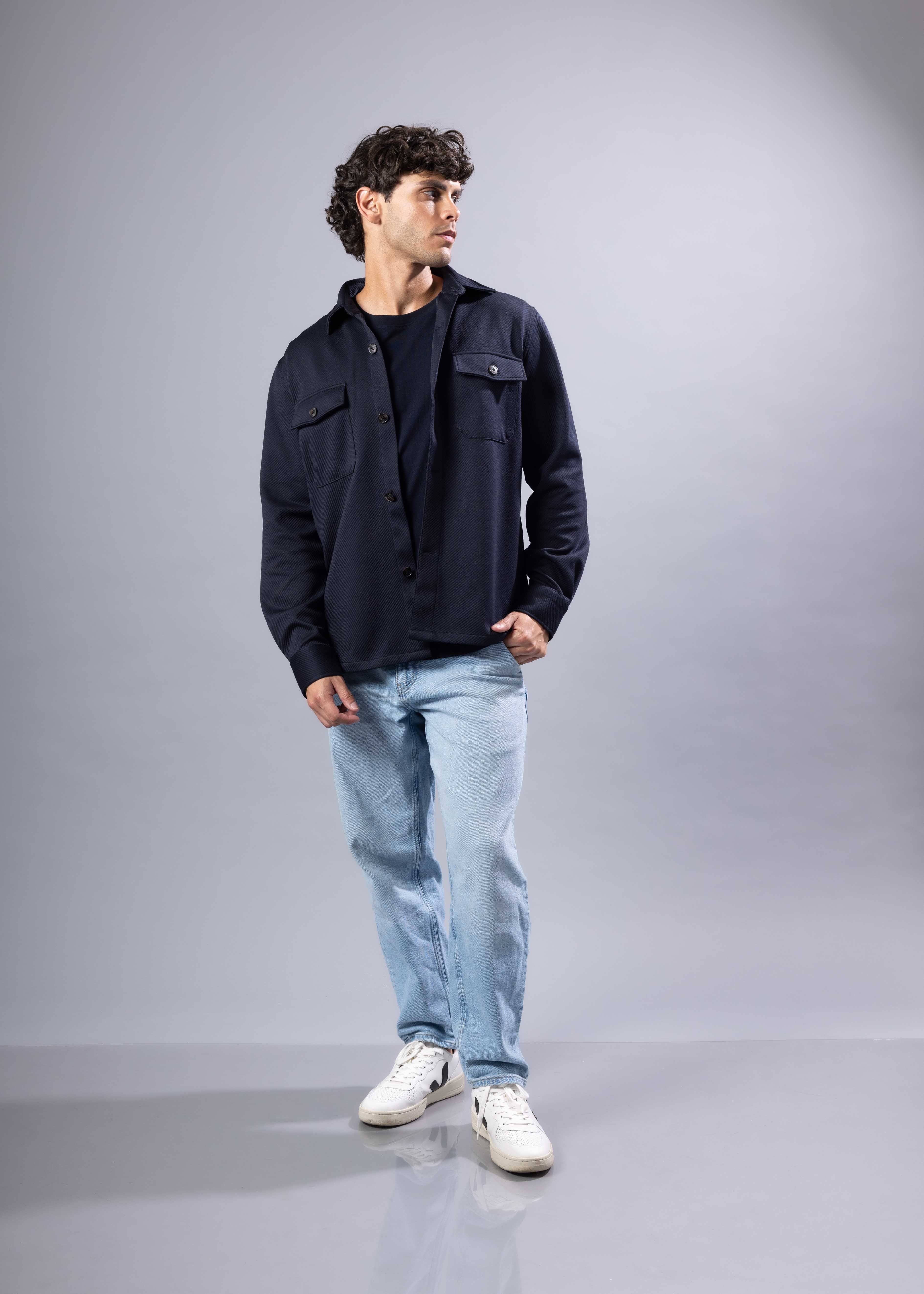 254101 - Men's Navy Textured Twill Shacket for wholesale on Faire1