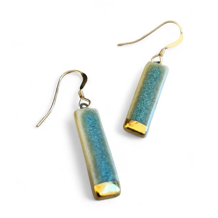 Brincos Retangulares Pequenos - Verde + Dourado por atacado de StitchPrism