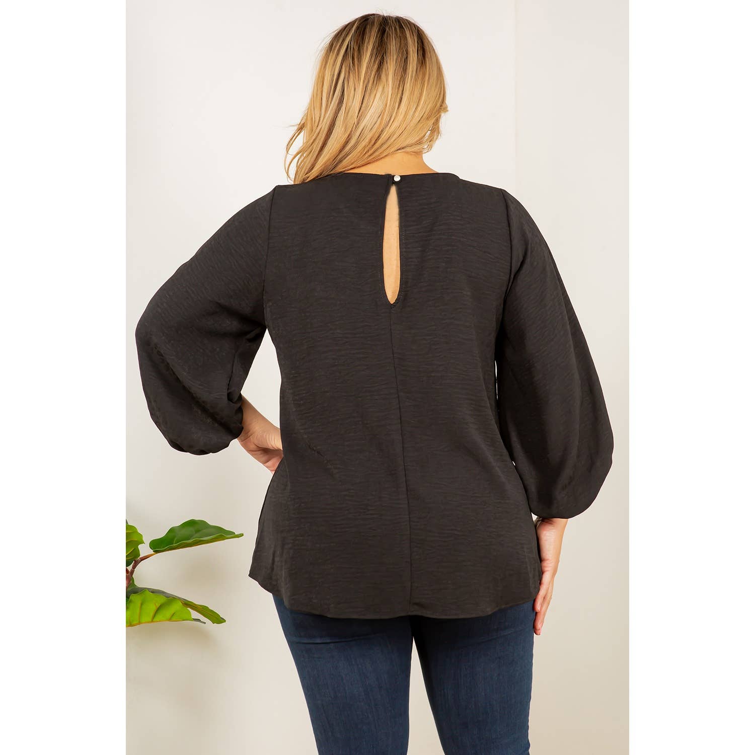 Curve Market – wholesale Blus - Dam – PLUS STORLEK JACQUARD LEOPARD BALLONG ÄRM BLUS3